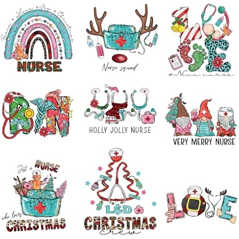 Nurse Life Theme Iron-On Heat Transfer Decals, 4/9/12PCS, DIY Vinyl Stickers for T-Shirts, Masks, Jeans & Backpacks (NRS-02) Cover