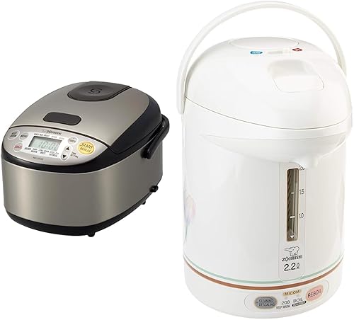 Zojirushi NS-LGC05XB Micom - Olla arrocera y calentador, 3 tazas (sin cocinar), color negro inoxidable y CW-PZC22FC Micom Super Boiler 2.2L, Floral,