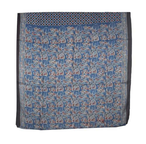Image of Ethnics of Kutch Womenss Ajrakh Modal Silk Natural Dye Hand Block Print Saree with Blouse Piece - 5.5 Mtr Length