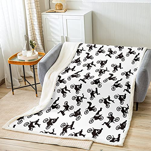 Motocross Rider Fleece Throw Blanket For Bed Sofa Couch Kids Extreme Sports Motorcycle Fuzzy Blanket Dirt Bike Motorbike Sherpa Blanket Boy Room Decor Plush Blanket Baby 30"X40" #TOP10