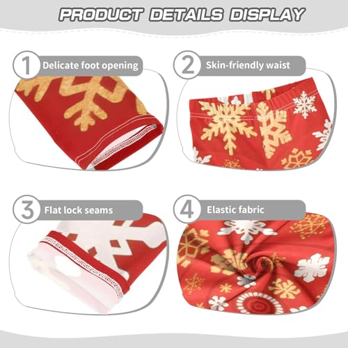 Xmas Gold Snowflakes on Red Girls Leggings Stretchy Dance Pants for Kids3