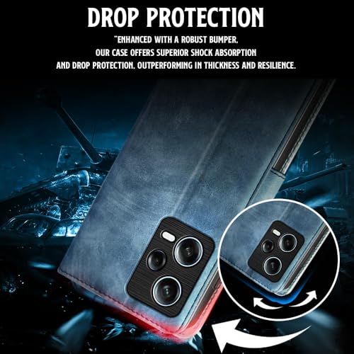 Image of WOW IMAGINE Shock Proof Flip Cover Back Case for Redmi Note 12 Pro 5G (Magnetic Button Flip Case | Wallet Pockets & Stand | Leather Finish | Aquamarine)