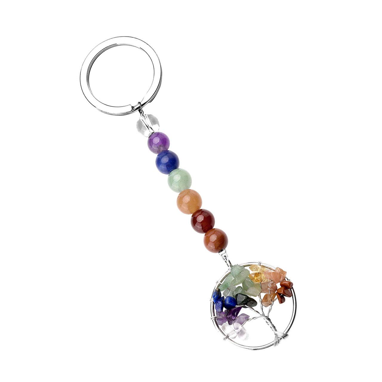 PESOENTH Cute Life Tree 7 Chakra Crystal Gemstone Beaded Keychain Healing Stones Key chain for Women Key Chain For Car Keys Purse Charms Handbag
