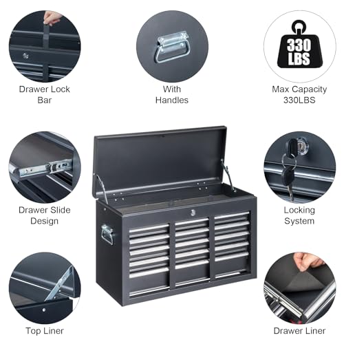 Karl home 5 Drawer Tool Chest, Portable Toolbox Storage Cabinet with Carry Handle, Top Case, Ball Bearing Runners, Lockable Metal Hand Tool Box for Garage, Warehouse, Repair Shop & Home, Black 3 Karl home 5 Drawer Tool Chest, Portable Toolbox Storage Cabinet with Carry Handle, Top Case, Ball Bearing Runners, Lockable Metal Hand Tool Box for Garage, Warehouse, Repair Shop & Home, Black - Image 3