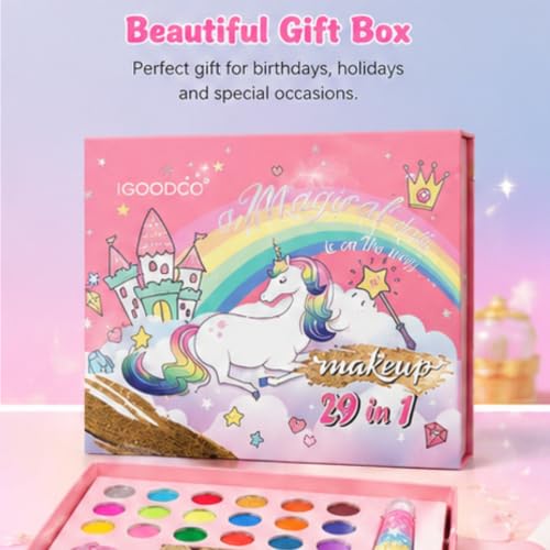 Image of ILEARNNGROW Kids Makeup Kit 29 Piece | Washable Pretend Play Set for Girls 4+ Unicorn