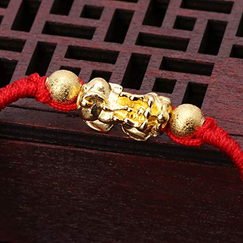 MEIYIN Pulseira de corda vermelha chinesa Feng Shui Gold Pi Xiu Kabbalah proteção contra mau-olhado