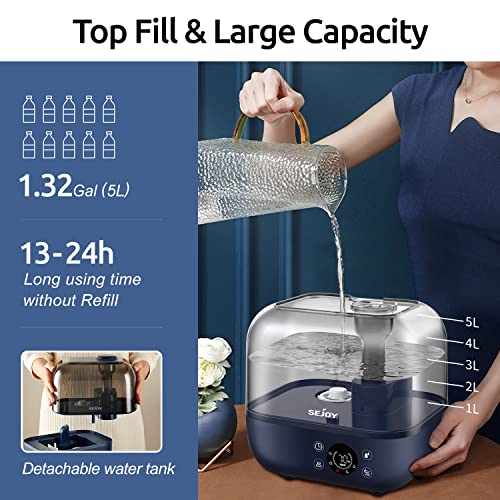 Sejoy Humidifiers For Bedroom Large Room 5L Quiet Ultrasonic Warm & Cool Mist Humidifier, Auto-Shut Off, Humidifiers For Babies Nursery Bedroom Whole House Office Plants, Navy Blue #TOP5