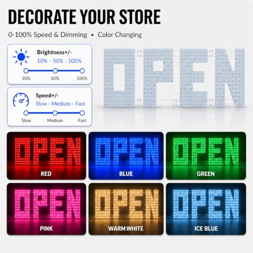 Image of 43 inch x 14 inch Open Sign for Business, Large RGB LED Open Sign with App & Remote Control, 64 Lighting Modes, Adjustable Color Brightness and Speed, 24 /7 Timer, Indoor Storefront Window Sign for Bar Salon Cafe Retail Shops