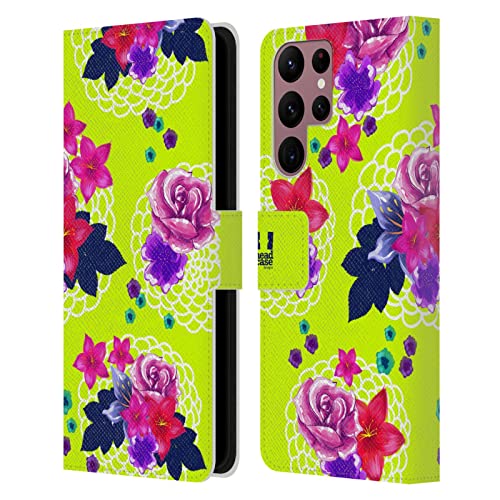 Étui portefeuille Galaxy S22 Ultra 5G Head Case fleurs vertes