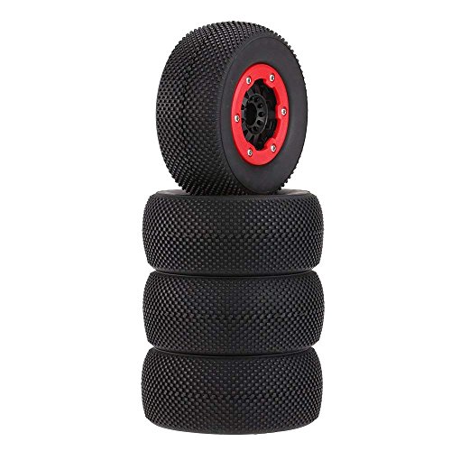 Backbayia 4pcs neumáticos de goma y llantas accesorios para 1/10 Traxxas Slash HoBao HPI RC coche camión de carreras