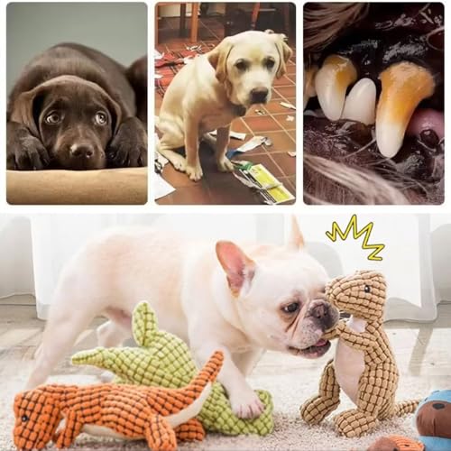 Edumov Hundespielzeug Quietschend, Waschbares Kauspielzeug Hund Unzerstörbar, Robustes Kuscheltier für Welpen und Kleine Hunde, Lustig Dog Toy Dino-Hundespielzeug Weihnachten