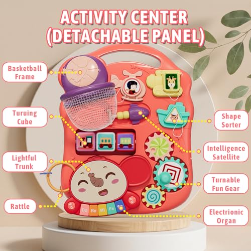 Image of QDRAGON 5 in 1 Walker for Baby Girl, Baby Push Walkers, Assemble as Scooter /Motorbike /Activity Center /Detachable Panel, Walking Toys for Infants, Red