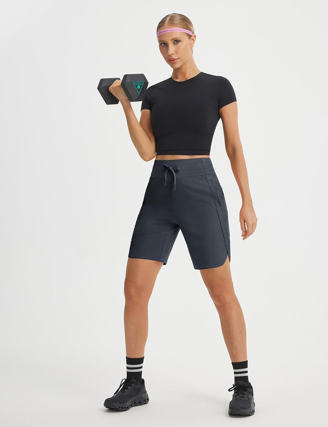 baleaf Women's 9" Athletic Running Long Shorts with Pockets Quick Dry Knee Length Bermuda Shorts High Waisted UPF 50+ - Image 7