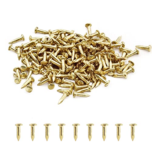 BokWin 200 Pcs Tiny Brad Nails Brass String Art Nails 1.2x6mm Wood Finish Nails for DIY Pictures Boxes Decorative Household Accessories