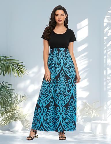 Image of Lacavocor Womens Short Sleeve Maxi Dresses Empire Waist Long Dress