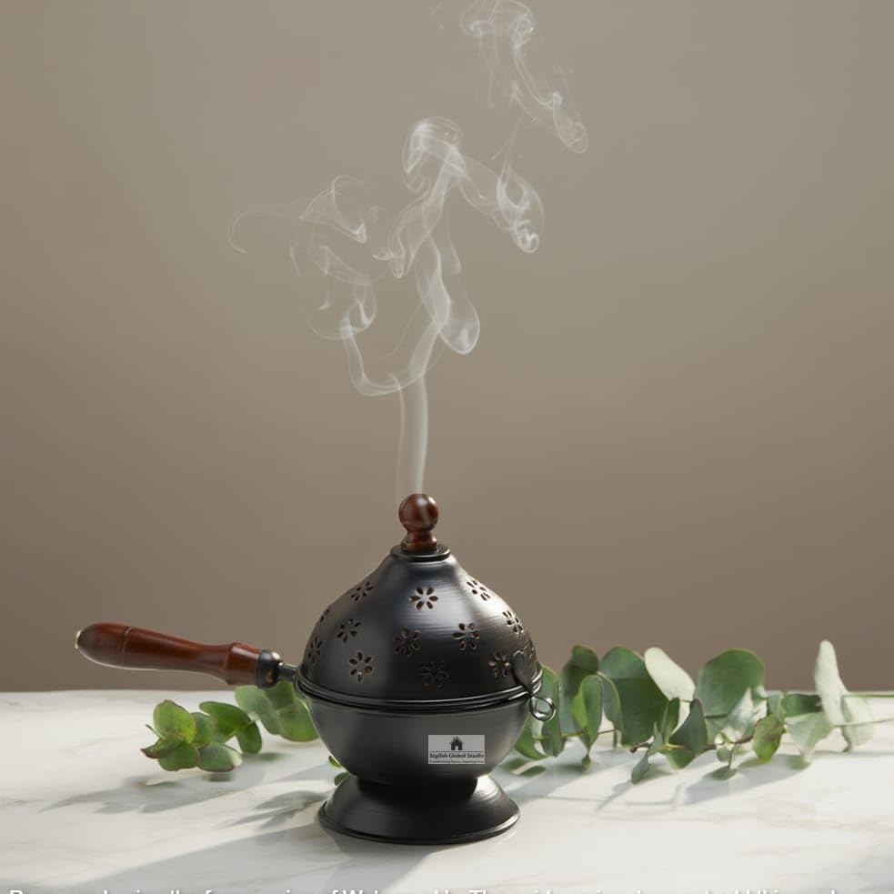 Image of Stylish Metal Dhoop Holder Incense Burner Loban Dani Dhoop Dani Aarti Metal Loban Dhoop Dani /Dhoop Dani Stand Burner for Home Office Temple Puja. (Black)