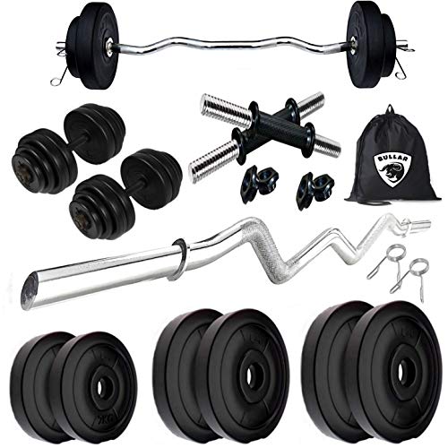BULLAR Home Gym Combo, Home Gym Equipments for Men with 3Ft Curl Rod, 1Pair Dumbbell Rods, PVC Dumbbell Plates, Exercise Set with Gym Bag (20KG)