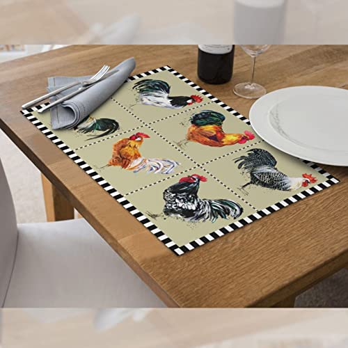 Farmhouse Vintage Rooster Cloth Placemats For Dining Table Set Of 4 Woven Place Mats Rectangle Fabric Table Mats #TOP3