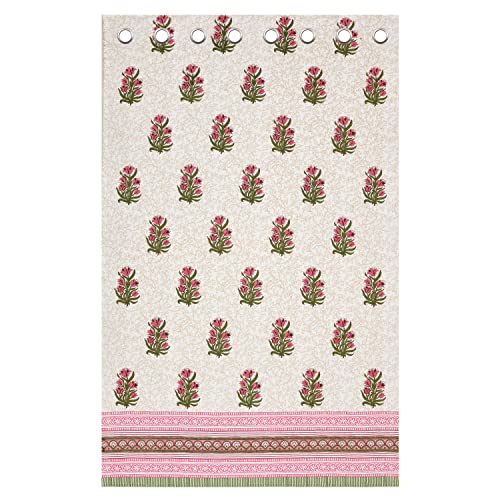 Image of BLOCKS OF INDIA Hand Block Printed Cotton Daylight Semi Sheer Curtains with Eyelets(Set of 2 Curtains) (Flower 3, 7 Feet /Door), Pink