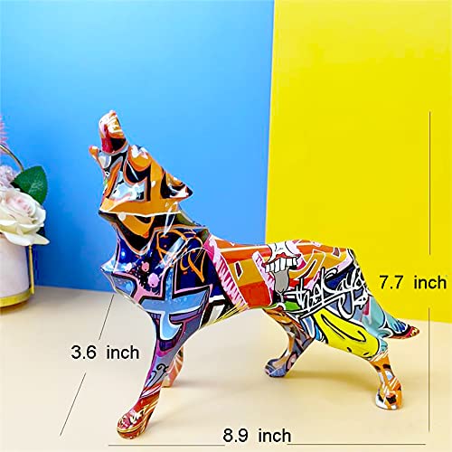 Idortybb Graffiti Abstract Geometric Wolf Sculpture Animal Statues Art Figurines Home Decoration For Living Room Bedroom Book Shelf Tv Cabinet Desk Decor Table Centerpieces Ornaments(Wolf A) #TOP1