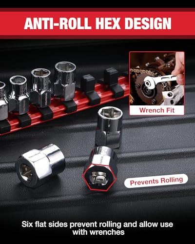 Image of WORKPRO 3 /8 inch Drive Socket Set, 10-Piece SAE Cr-V Socket Set with Organizer | Standard & Shallow Sockets, External Hex Socket, 1 /4 inch to 11 /16 inch, 6-Point, Size Markings, PVC Socket Rail, for Auto Repairs