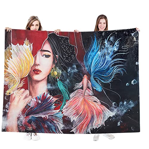UBeesize Manta de forro polar, cálida manta de forro polar con estampado de felpa para sofá y cama, 60 x 80 pulgadas, manta acogedora para niños y adultos, patrón de novia de sirena.