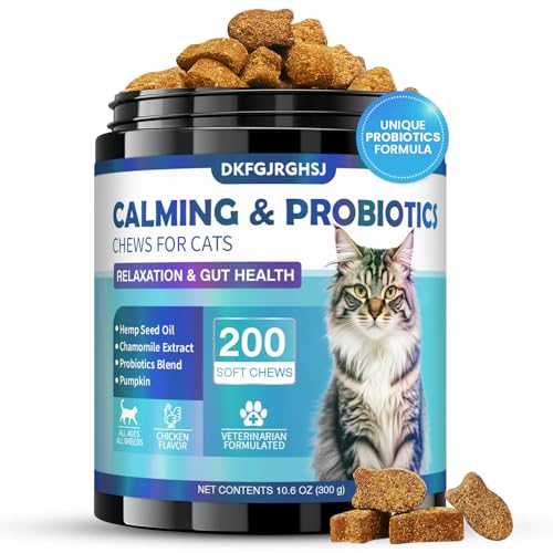 Cat Calming Treats, 200 Soft Chews Hemp Calming for Cats Gut Heal...