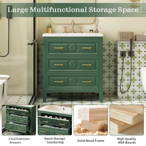 Merax-30-Bathroom-Vanity-with-Sink-Top-3-Drawer-Bathroom-Vanity-Storage-Cabinet-with-Gold-Pulls-Tip-Out-Drawer-Solid-Wood-Frame-Bath-Storage-Vanity-with-Sink Merax 30 Bathroom Vanity with Sink Top 3 Drawer Bathroom Vanity Storage Cabinet with Gold Pulls Tip Out Drawer Solid Wood Frame Bath Storage Vanity with Sink