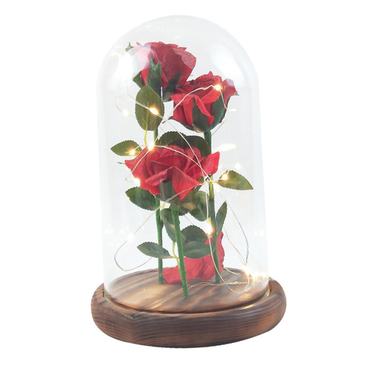Lampe LED rose rouge sans fil, eclairage autonome sous dome de verre et entretien zero