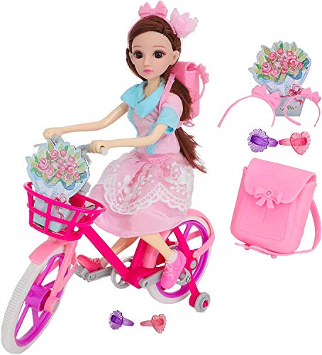 Toyland® 30 cm große Puppe auf dem Fahrrad, Spielset – inklusive Rucksack, Ringen und Stirnbändern (Poppy’s Playtime)