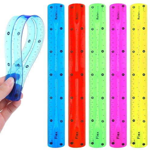 2 reglas flexibles de 30 cm, de plástico, irrompibles, de borde recto, suaves, flexibles, transparentes, para niños y adultos, escuela, aula, oficina, colores aleatorios (2 unidades)