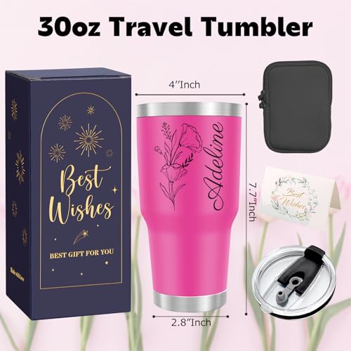 Image of Personalized 30 oz Tumblers with Names, Customized Birth Flower Insulated Tumbler with lid and Straw, Personalized Birthday Gifts for Women Best Friend, Custom Coffee Mug