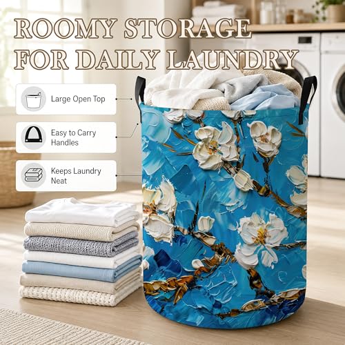 Image of Retro Apricot Blossom Laundry Hamper, Laundry Baskets, Waterproof Oxford Cloth for Room /Bathroom /Bedroom /Dormitories 16x20.8 Inch