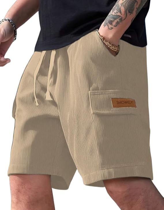 Image of SMOWKLY Authentics Classic Men's Polycotton Ribbed Cargo Stretch Shorts |Half Pant with Drawstring & 4 Pockets | Lightweight & Quick Dry | Men Shorts Casual |Summer Shorts Pant for Men
