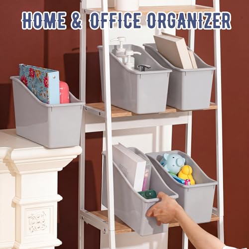 Image of Geetery 6 Pcs Plastic Book Bins for Classroom, Grey