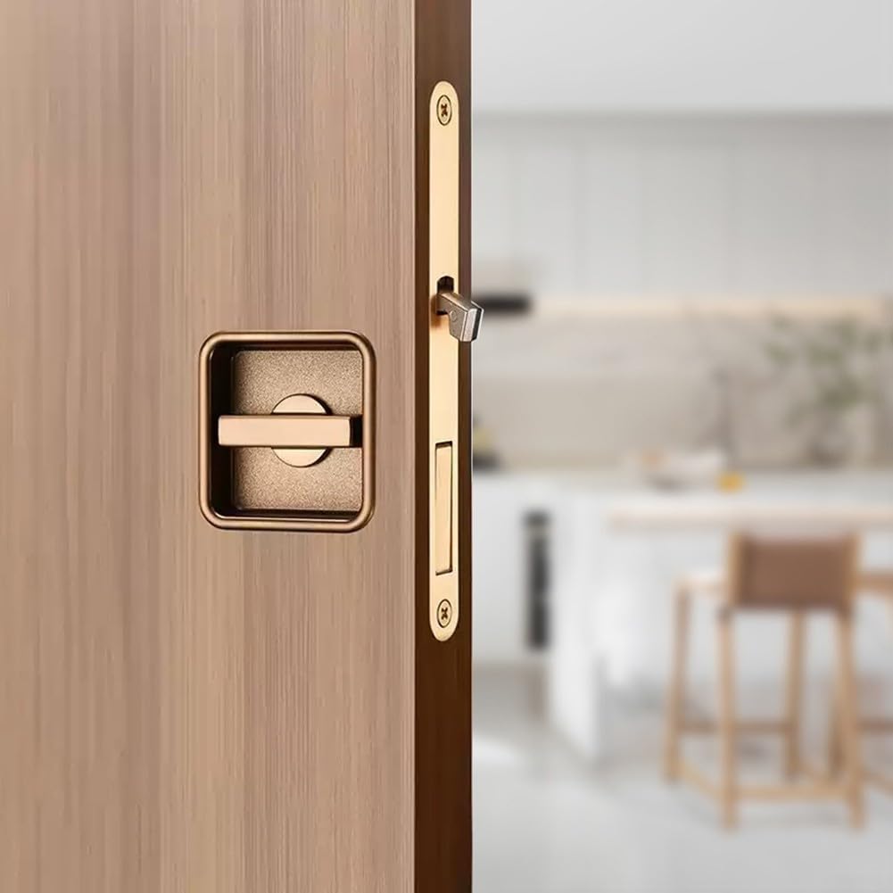 Sliding Door Lock for Home Use Pocket Door Lock with Invisible Design and Smooth, Silent Operation (Rose Gold)