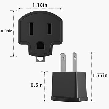3 Prong to 2 Prong Adapter, 6 Pack ETL Listed Polarized Grounding Converter, Fireproof Material Wall Outlet Converter, Portable 3 to 2 Outlet Adapter Indoor Use, Black