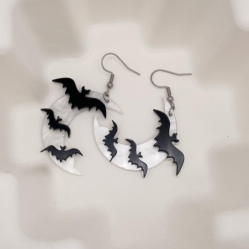 Acrylic Halloween Earrings Bat Pumpkin Ghost Spiderweb Black Skull Bat Drop Dangle Earrings for Women Fun Cute Spooky Halloween Holiday Costume Jewelry - Image 3