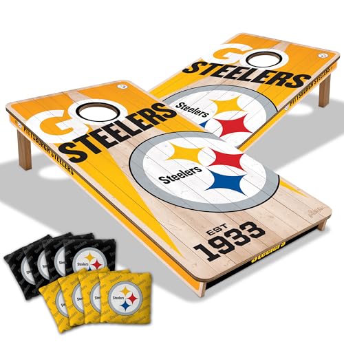 YouTheFan NFL Pittsburgh Steelers 2’ x 4’ Professional Wood Cornhole Game with Logo Bags