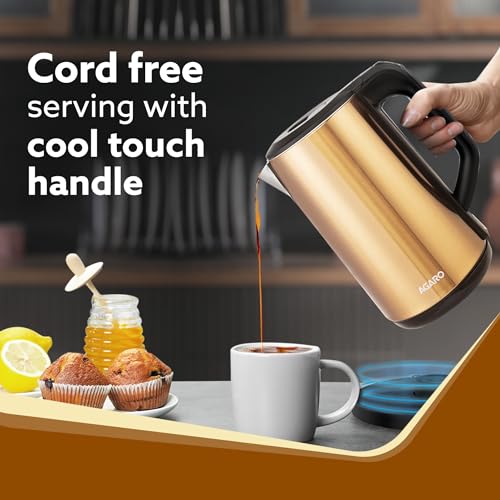 Image of AGARO Insignia Electric Kettle, 1.8L, Double Layered Kettle, 100% Stainless Steel Inner & outer Body, Auto Shut Off, Boil Dry Protection, Portable, Champagne Gold