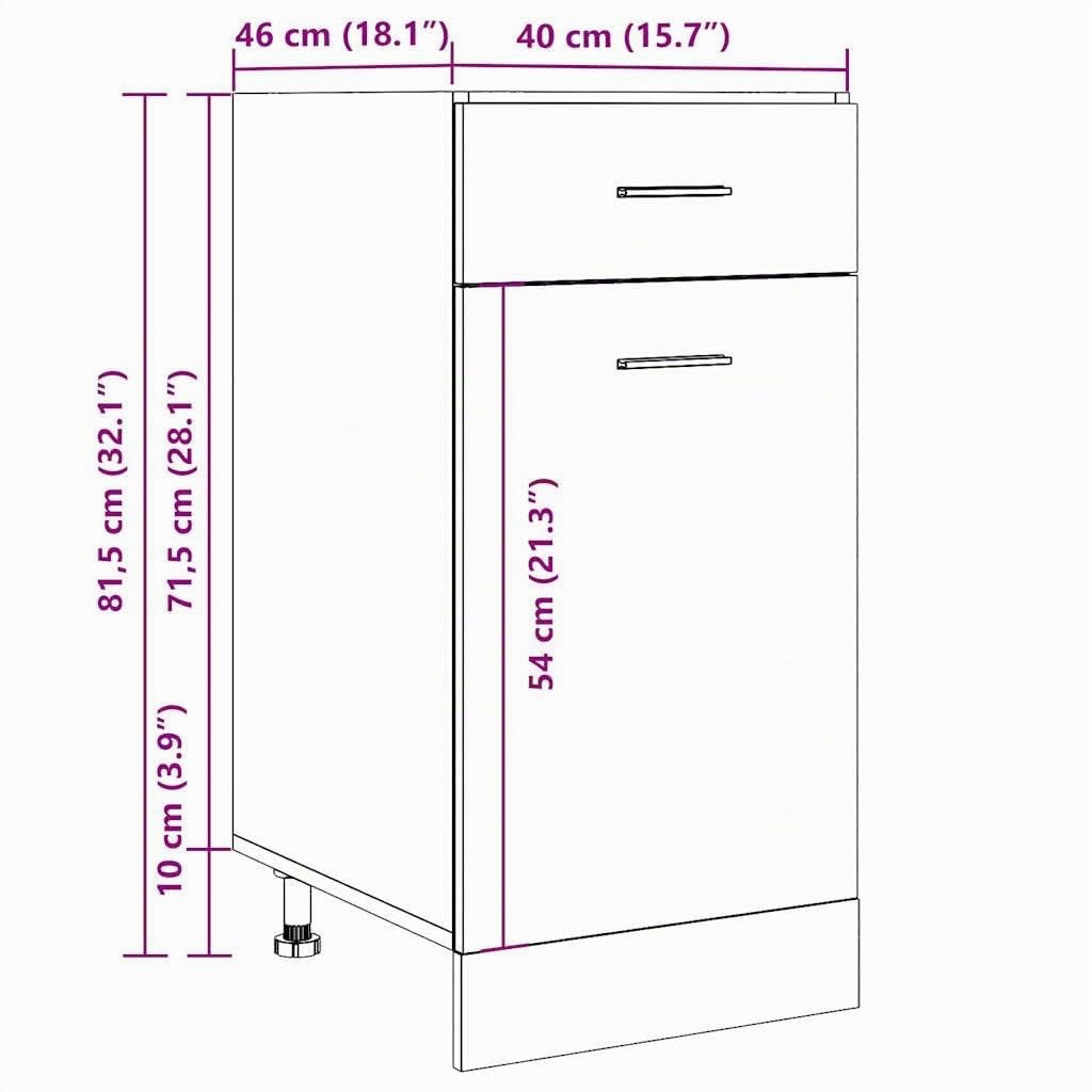 vidaXL Schubunterschrank Lyon Betongrau 40x46x81,5 cm Holzwerkstoff, Küchenschrank, Gastronomieschrank, Gastro Möbel, Küchenmöbel, Aufbewahrungsschrank
