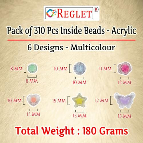 Image of 310 Pcs Inside Crystal Beads for Jewellery Making Kit - Beads for Bracelet Making Kit - Beads for Craft - Acrylic - Multicolour - 6 Designs, 180g