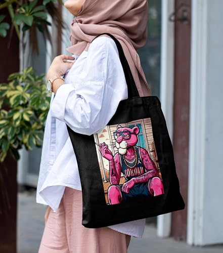 Image of ZORI Black Tote Bag With Pocket Printed Designed Canvas Tote Bags For Women large capacity,Tote bag For Shopping, College, Travel, More Canvas Handbag For Unisex Bag
