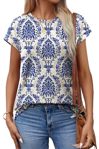 Image of Alaroo Womens Summer Tops Short Sleeve Shirts Crew Neck Cute Trendy Tunic Blouses (S-3XL)