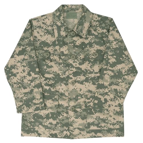 Rothco Kids Camo BDU Shirt - Cargo Uniform Jacket Long Sleeve Utility Shacket, ACU Digital Camo, L