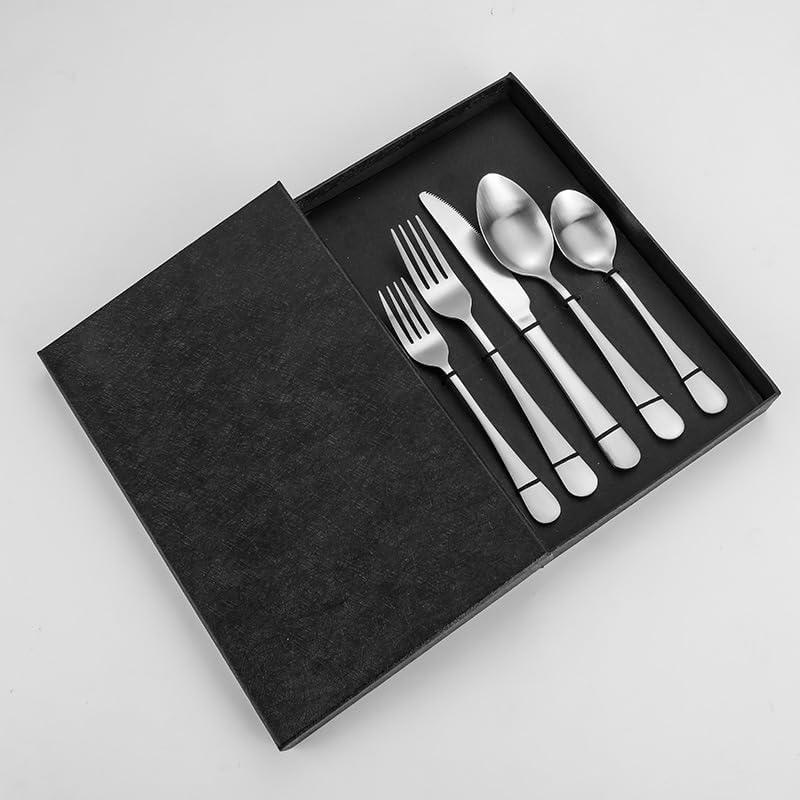 Silverware Flatware Set, 5/20/30/40 Pieces Matte Stainless Steel Cutlery Creative Steak Knife, Fork And Spoon Cutlery Set (Color : Black, Size : 4Set-20Pcs)