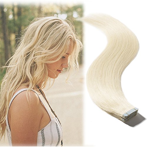 22 inch 30g/20pcs Seamless Skin Weft Tape In Hair Extensions Platinum Blonde Color #60 100% Straight Unprocessed Virgin Remy Human Hair Professional Tape on +10pcs Free Tapes