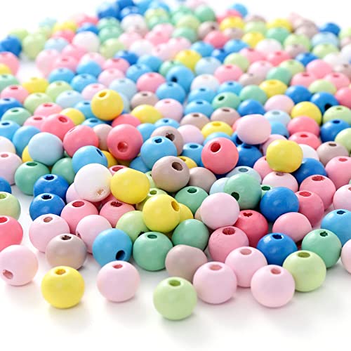 HERZWILD 500pcs Colourful Wooden Beads 10mm for Threading Wooden Craft Bead,Round Loose Wooden Beads for DIY Jewellery Making