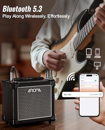 Image of Ulumac Aroma Guitar Amp, Powerful 10W Small Electric Guitar Amplifier with DSP Enhanced Tone, Clean /Distortion, 2-Band EQ, Bluetooth & Headphone Jack, Portable for Indoor Practice /Small Gigs, AG-10S