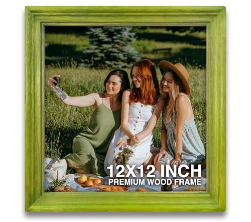 Image of Photo Frame square 12x12 inch | Aesthetic Photo Frame | mini Frames | Green Wooden Photo Frames for Wall | Refreshing Wall Decoration (12x12 inch, Green)
